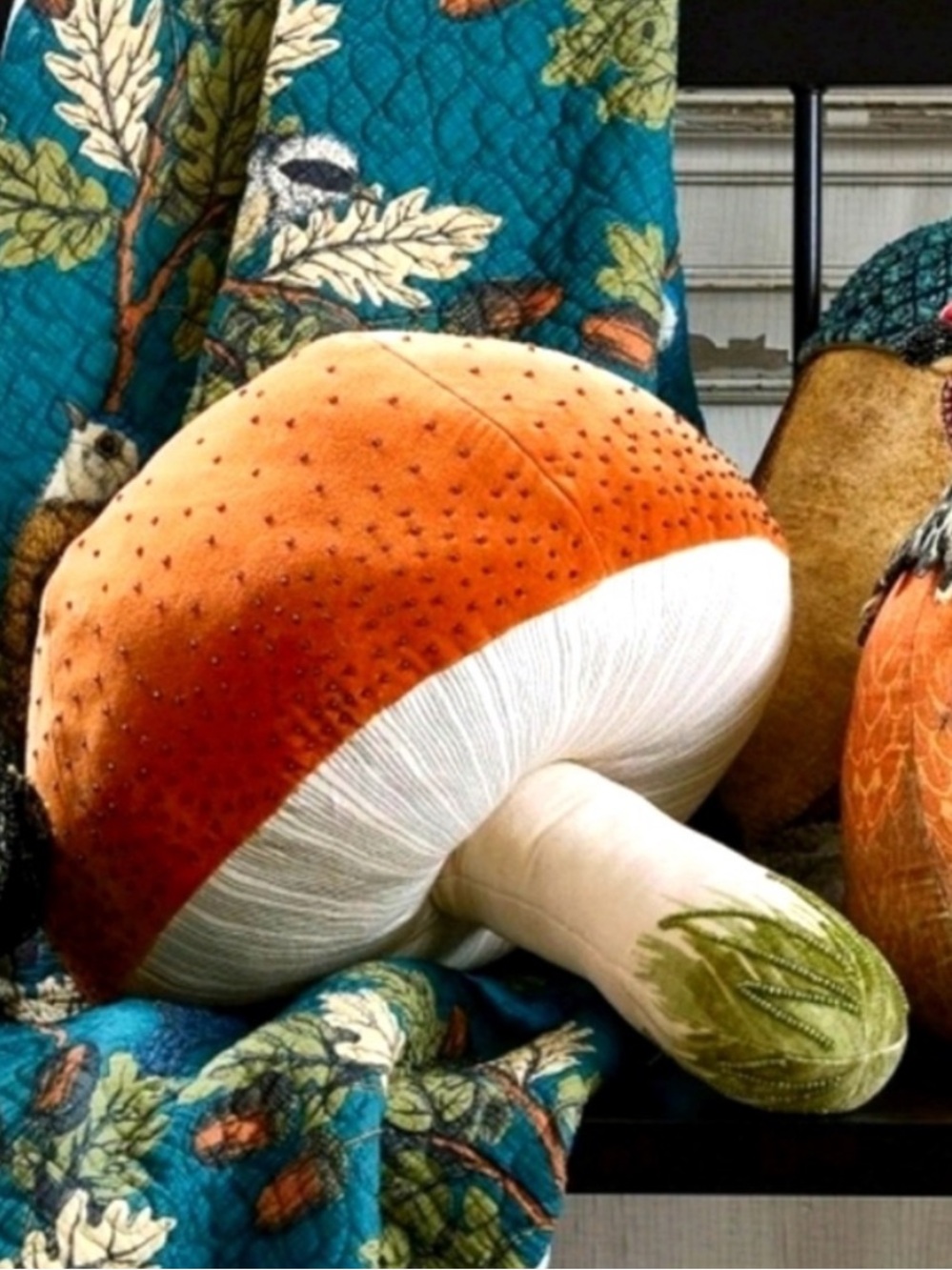 NWT Limited Edition John Derian Target Beaded Mushroom Plush Pillow Brown 17x14